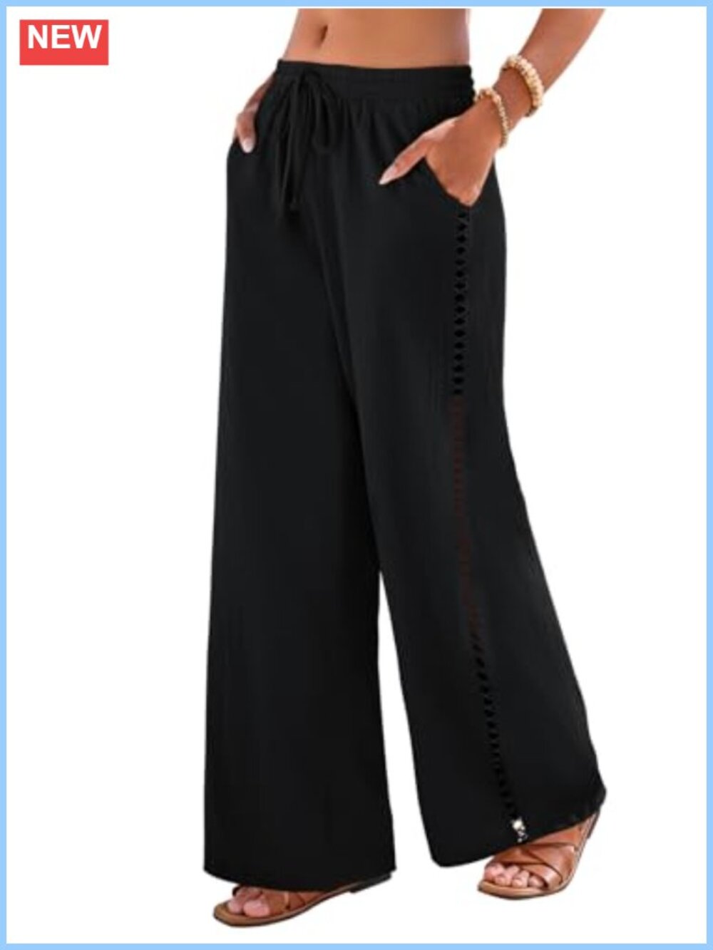 Wide Leg High Waisted Palazzo Pants Drawstring Beach Casual